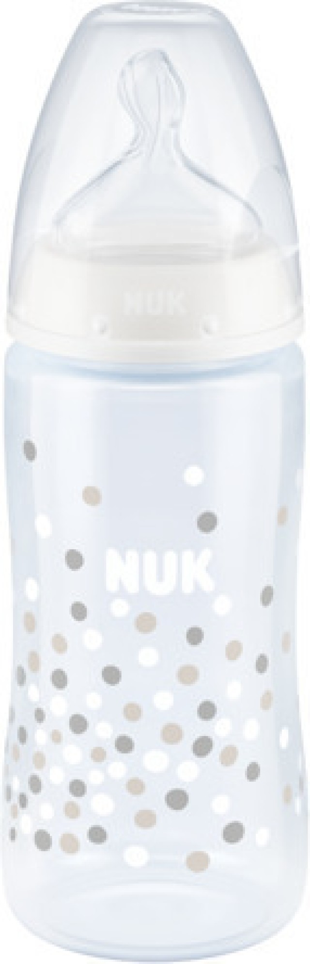 Nuk Πλαστικό Μπιμπερό First Choice Plus Temperature Control Κατά των Κολικών με Θηλή Σιλικόνης 300ml για 0-6 μηνών Λευκό Βούλες