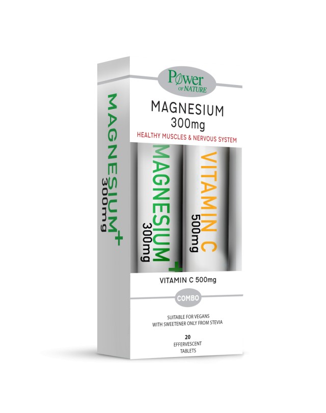 Power Of Nature PROMO Magnesium Stevia 300mg Συμπλήρωμα Διατροφής 20 Αναβράζοντα Δισκία - ΔΩΡΟ Vitamin C 500mg, 20 Αναβράζοντα Δισκία