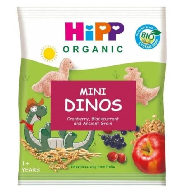 Hipp Organic Mini Dinos Σνακ από Δημητριακά & Χυμούς Φρούτων Από το 1ο Έτος, 30g