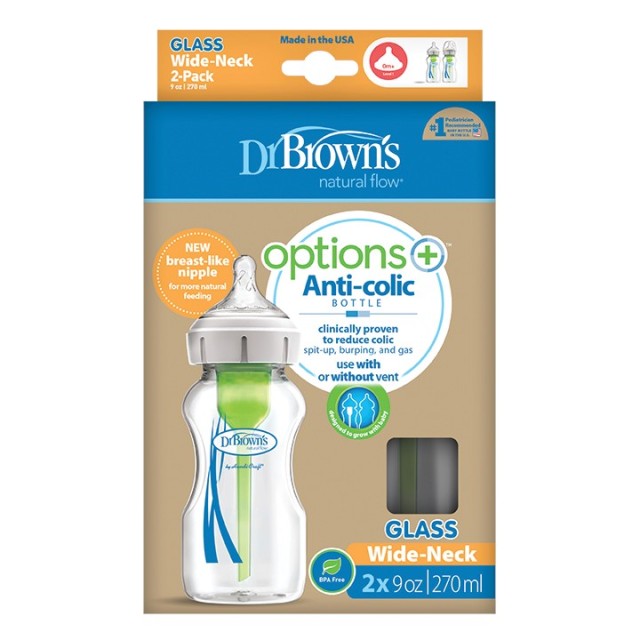 Dr Browns WB92700 Μπιμπερό Γυάλινο Options 270ml 2 Τεμάχια