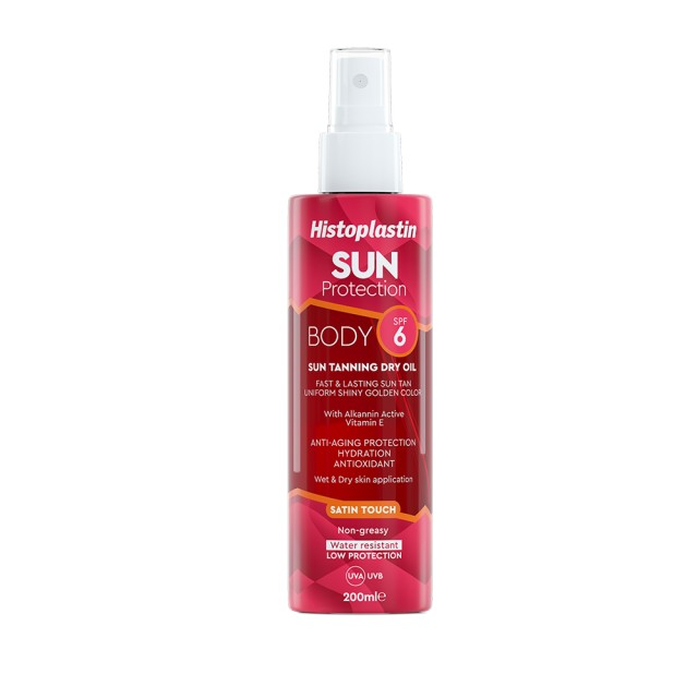Histoplastin Sun Protection Tanning Dry Oil Body Satin Touch SPF6 Αντηλιακό Ξηρό Λάδι Σώματος για Έντονο Μαύρισμα, 200ml