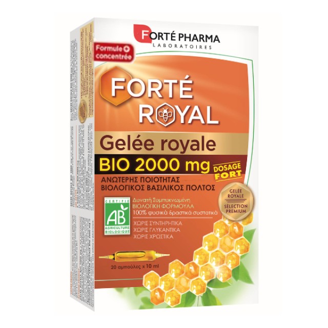 Forte Pharma Gelee Royale Bio 2000mg Φόρμουλα με Βιολογικό Βασιλικό Πολτό, 20 αμπούλες x 10 ml