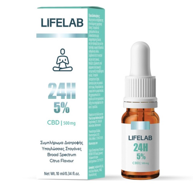 Lifelab 24H 5% CBD 500mg - Συμπλήρωμα Διατροφής Σταγόνες Για Ισορροπία & Eυεξία, 10ml