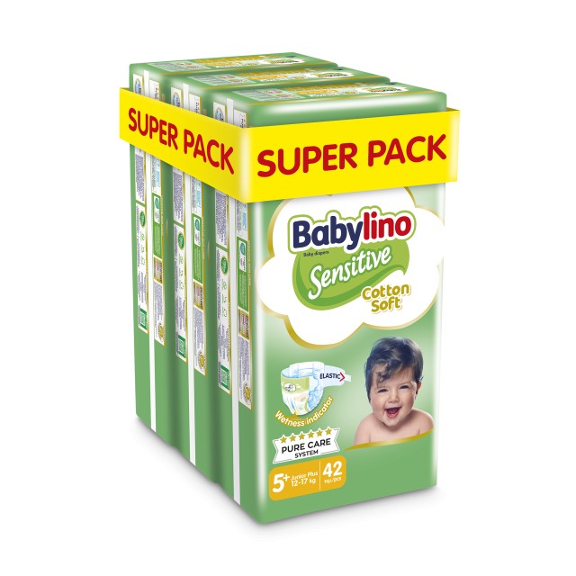 Babylino Sensitive Cotton Soft Bρεφική Πάνα No5+ 12-17 Kg SUPER PACK 126 τμχ (3Χ42)