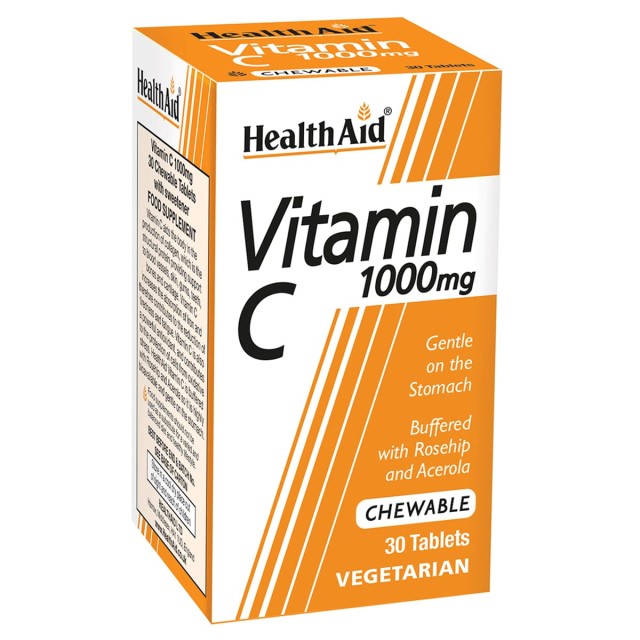 Health Aid Vitamin C 1000mg με Γεύση Πορτοκάλι, 30 Μασώμενες Ταμπλέτες