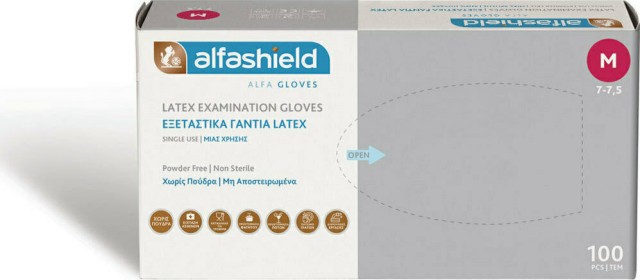 Alfashield Karabinis Medical Gloves Εξεταστικά Γάντια Λάτεξ Χωρίς Πούδρα Λευκό Μέγεθος M 100τμχ