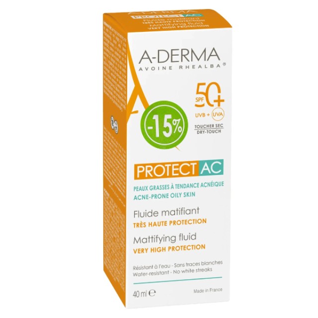 A-Derma Promο Protect AC Mattifying Fluid Λεπτόρρευστη Αντηλιακή Κρέμα Προσώπου για Ματ Αποτέλεσμα SPF50+, 40ml