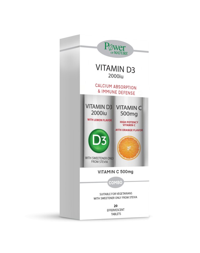 Power Of Nature Vitamin D3 2000iu & Vitamin C 500mg Πορτοκάλι, 20 + 20 Αναβράζοντα Δισκία