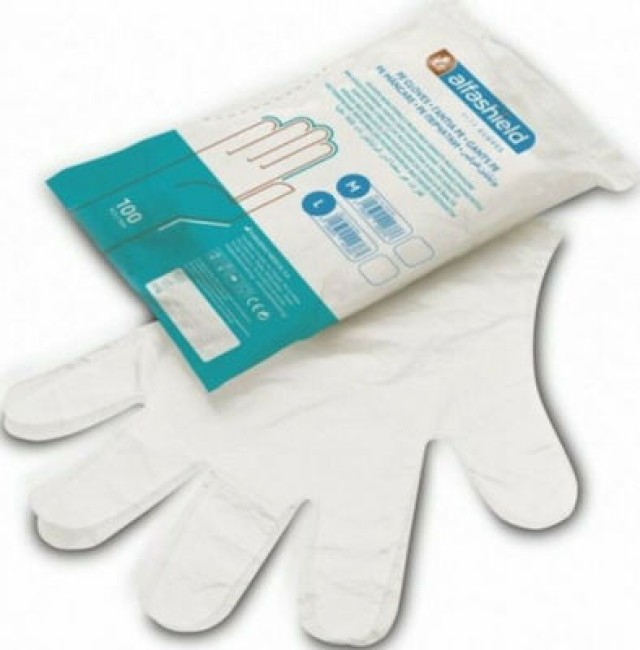 Alfashield Karabinis Medical Gloves Εξεταστικά Γάντια Πολυαιθυλενίου Χωρίς Πούδρα Διάφανο, 100τμχ