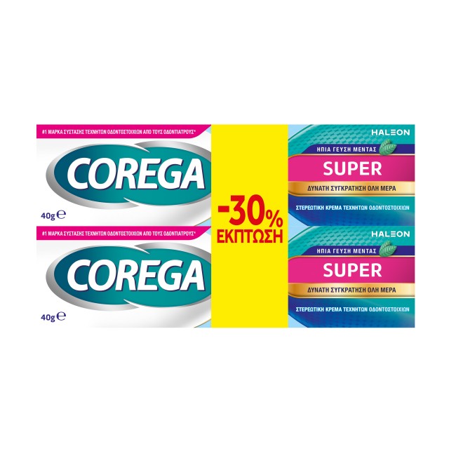 Corega Super Κρέμα για Τεχνητή Οδοντοστοιχία με Γεύση Μέντα 1 & 1 Δ...