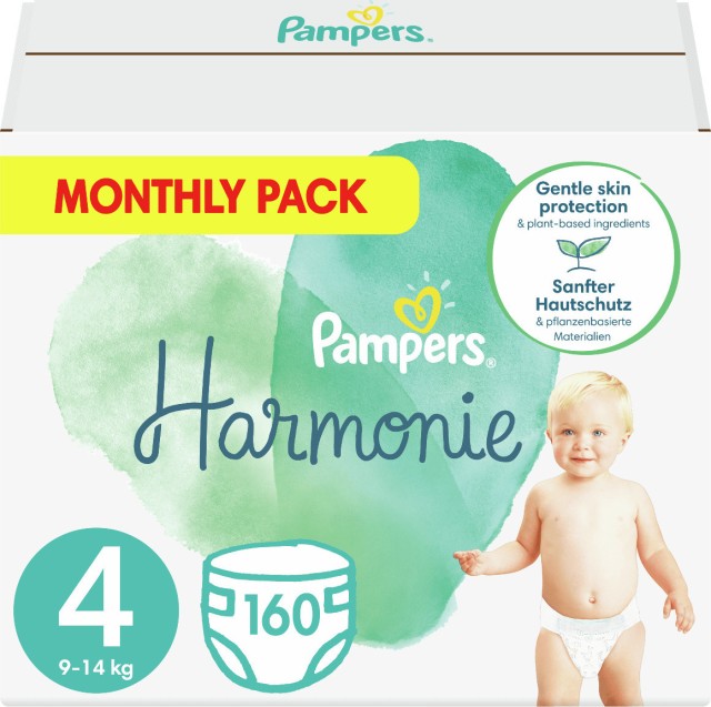Pampers Harmonie Monthly Πάνες με Αυτοκόλλητο No. 4 για 9-14kg, 160 Τεμάχια