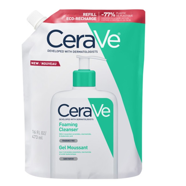 CeraVe Foaming Cleanser Refill Αφρίζον Gel Καθαρισμού για λιπαρή επιδερμίδα για Πρόσωπο και Σώμα Ανταλλακτικό, 473ml