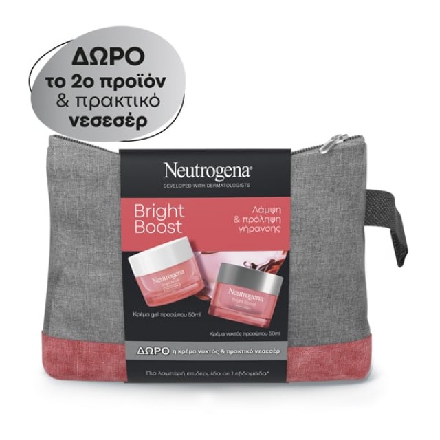 Neutrogena Πακέτο Περιποίησης Bright Boost για Λάμψη & Πρόληψη Γήρανσης με Κρέμα-Gel Προσώπου, 50ml & Δώρο Κρέμα Νυκτός, 50ml & Πρακτικό Νεσεσέρ, 1σετ