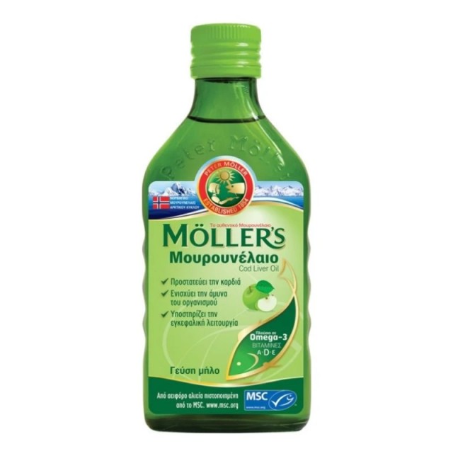 Moller’s Cod Liver Oil Μουρουνέλαιο σε Υγρή Μορφή Με Γεύση Μήλο, 250ml