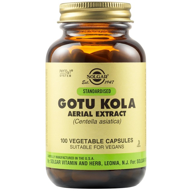 Solgar Gotu Kola Aerial Extract Για Τις Κιρσώδεις Φλέβες και Την Κυτταρίτιδα, 100 Φυτικές Κάψουλες