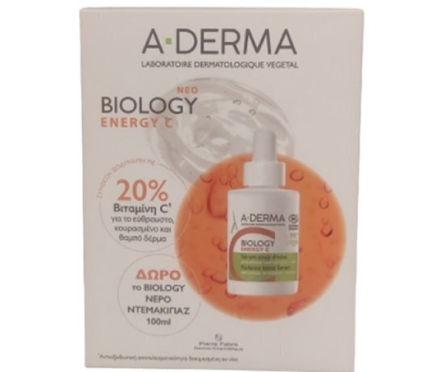 A-Derma Promo Biology Energy C Radiance Boost Serum Oρός Eνίσχυσης Λάμψης, 30ml & Δώρο Biology Eau Demaquillante Nερό Ντεμακιγιάζ 100ml, 1 Σετ