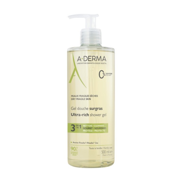 A-Derma Gel Douche Surgras Ultra Rich Shower Gel Καθαριστικό Τζελ για το Ευαίσθητο Δέρμα, 500ml