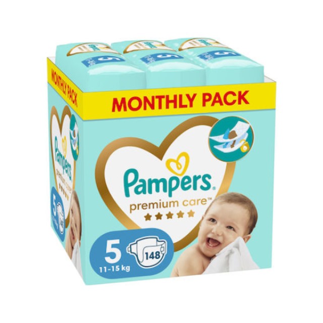 Pampers Premium Care Πάνες με Αυτοκόλλητο No. 5 για 11-16kg, 148τμχ