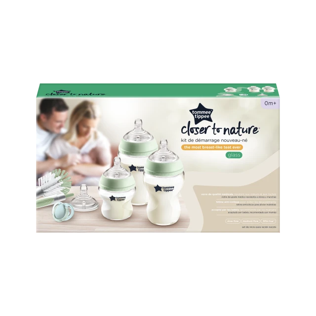 Tommee Tippee Set Glass Baby Bottle, Pacifiers and Brush, 7 pieces