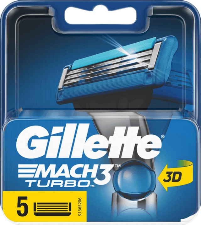 Gillette Mach3 Turbo Ανταλλακτικές Κεφαλές Ξυριστικής Μηχανής, 5τεμ