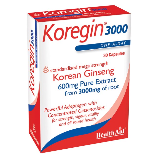 Health Aid Koregin 3000 600mg Συμπλήρωμα Διατροφής με Κορεάτικο Τζίνσενγκ για Ενίσχυση & Τόνωση του Οργανισμού, 30 Κάψουλες