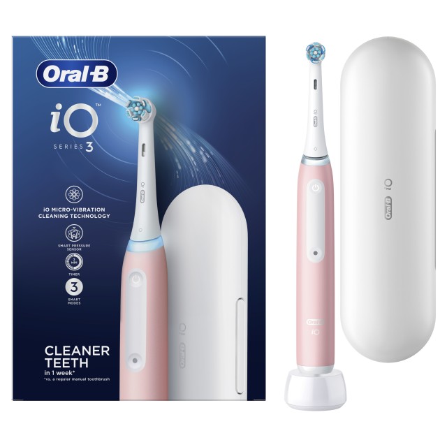 Oral-B iO 3 Ροζ Ηλεκτρική Οδοντόβουρτσα + 1 Θήκη Ταξιδιού, 1τμχ