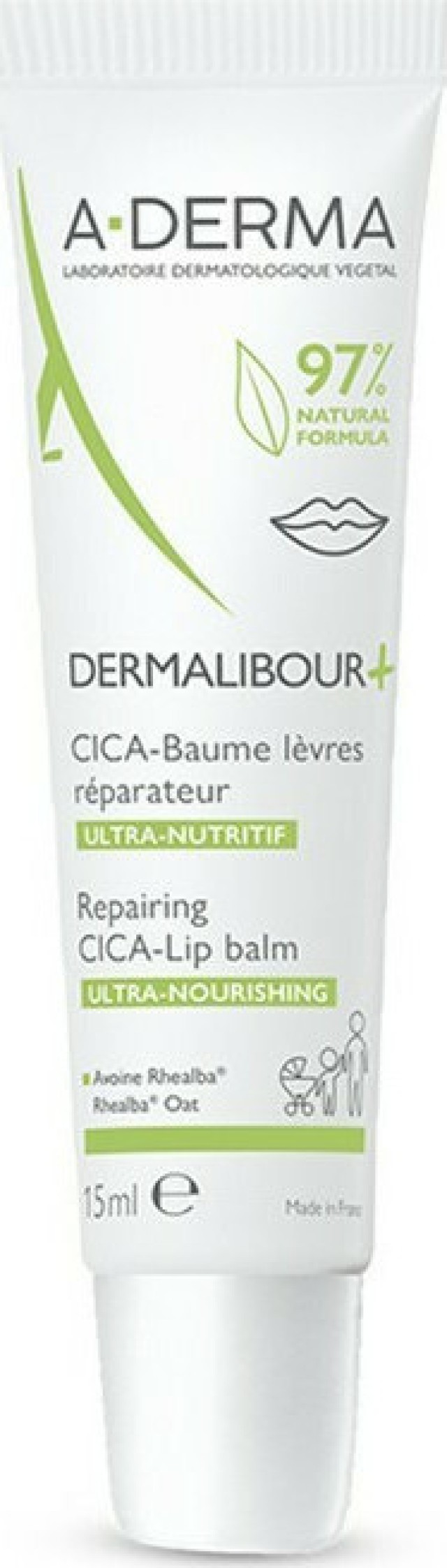 A-Derma Dermalibour+ Repairing Cica-Lip Balm Βάλσαμο Χειλιών Για Σκασμένα & Ξηρά Χείλη, 15ml