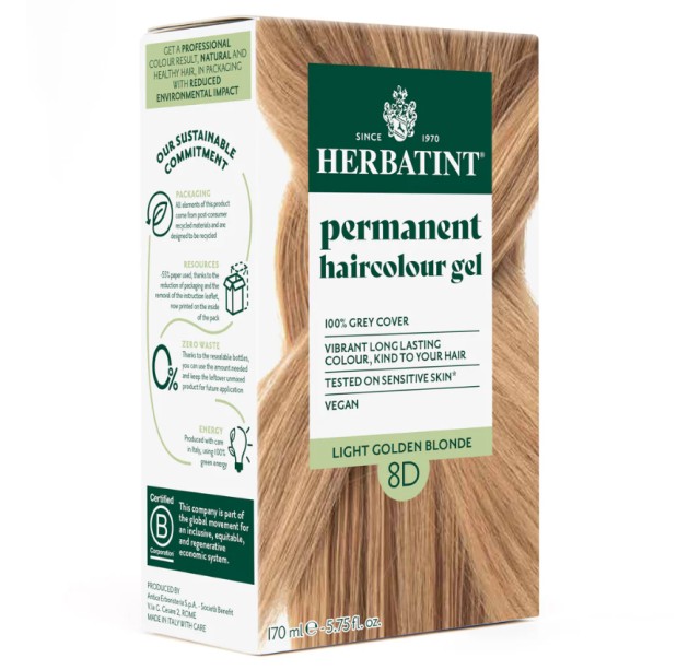 Herbatint Permanent Haircolour Gel Βαφή Μαλλιών Χωρίς Αμμωνία 8D Ξα...