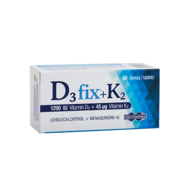 D3 Fix 1200iu + K2 45mg Συμπλήρωμα Διατροφής D3 + K2, 60 Tαμπλέτες