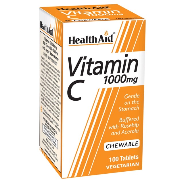 Health Aid Vitamin C 1000mg Γεύση Πορτοκάλι, 100 Μασώμενες Ταμπλέτες