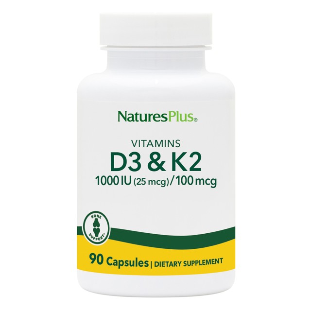 Natures Plus Vit D3/ Vit K2, 90 Φυτικές Κάψουλες