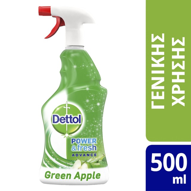 Dettol Power Fresh Αντιβακτηριδιακό Καθαριστικό Spray Γενικής Χρήσης Πράσινο Μήλο 500ml