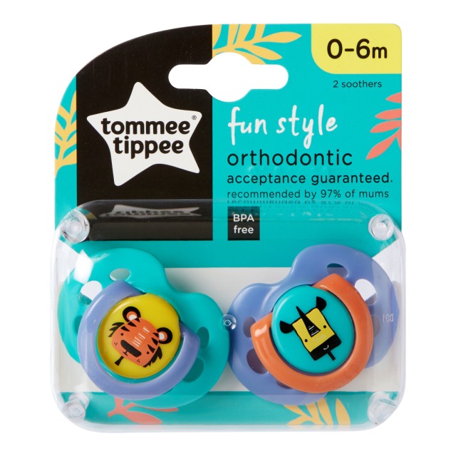 Tommee Tippee Ορθοδοντικές Πιπίλες Σιλικόνης Fun για Μωράκια από 0-6 Μηνών, 2 Τεμάχια