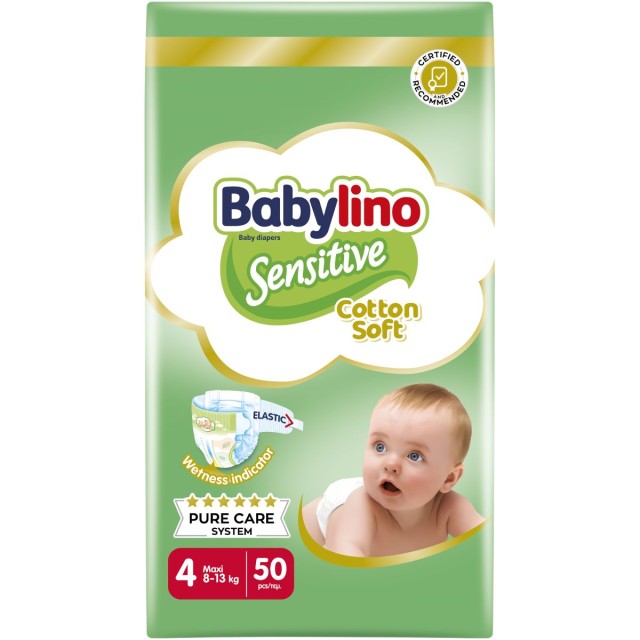 Babylino Sensitive Cotton Soft Bρεφική Πάνα No4 8-13 Kg Value Pack, 50 Τεμάχια