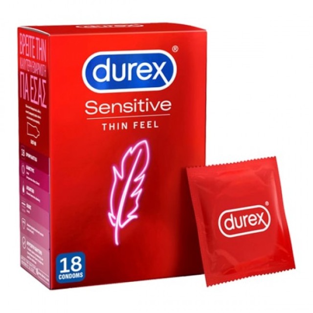 Durex Sensitive Προφυλακτικά Λεπτά για Μεγαλύτερη Ευαισθησία, 18 Τεμάχια