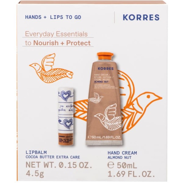 Korres Promo Hands + Lips to Go Almond Nut Κρέμα Χεριών 50ml + Lip ...