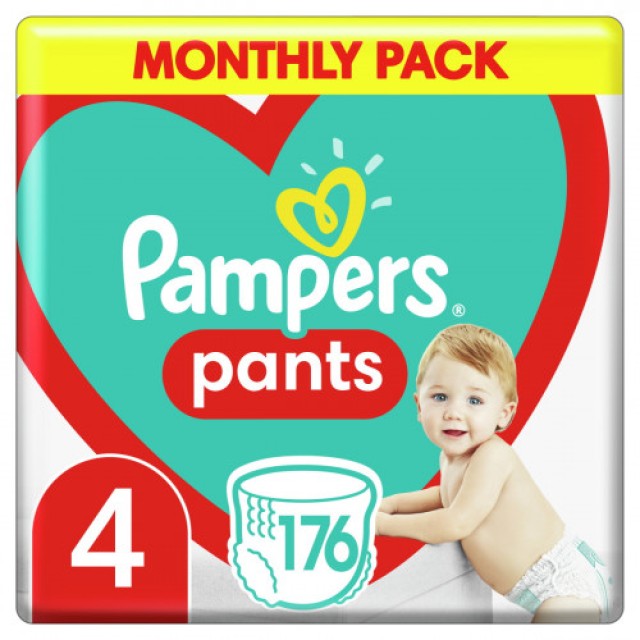Pampers Pants Πάνες - Βρακάκι Μέγεθος 4 (9-15kg) Monthly Pack, 176 Τεμάχια