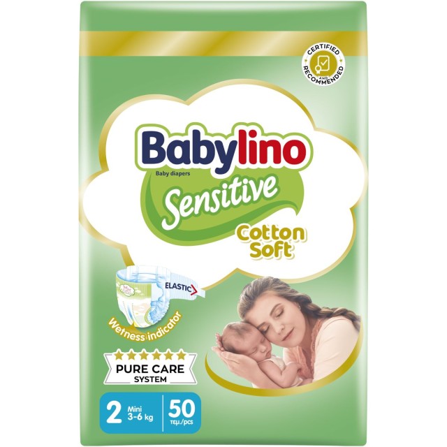 Babylino Sensitive Cotton Soft Bρεφική Πάνα No2 3-6 Kg Value Pack, 50 Τεμάχια