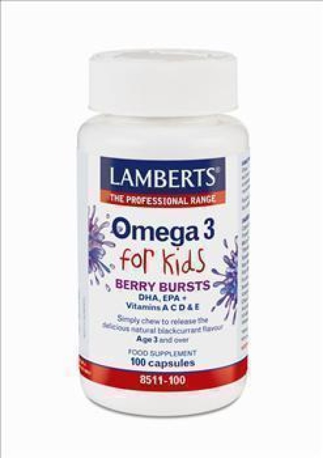 Lamberts Omega 3 for Kids – Berry Bursts με Γεύση Φραγκοστάφυλο, 100 Κάψουλες