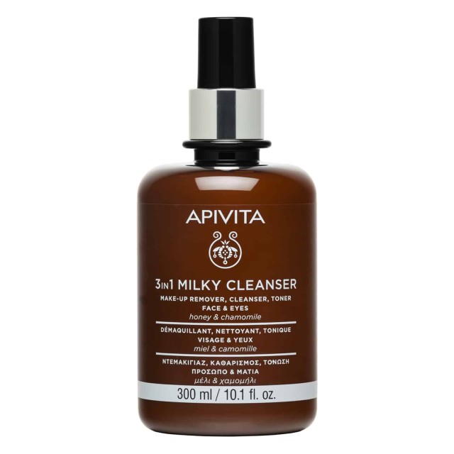 Apivita Milky Cleanser 3 in 1 Καθαριστικό για Πρόσωπο και Μάτια με Χαμομήλι και Μέλι, 300ml