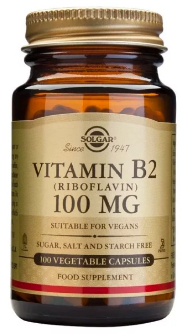 Solgar Vitamin B2 (Ριβοφλαβίνη ) 100mg, 100 Φυτικές Κάψουλες