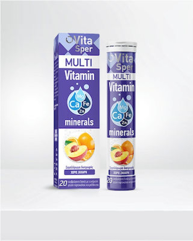 Vitasper Multivitamin & Minerals Γεύση Πορτοκάλι Ροδάκινο, 20 Aναβράζοντα Δισκία