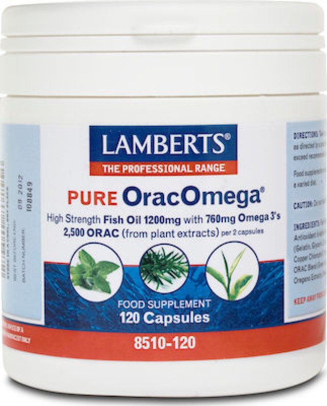 Lamberts OracOmega Pure Ιχθυέλαιο Ωμέγα 3 Λιπαρών Οξέων & Φυτικά Αντιοξειδωτικά, 120 Κάψουλες
