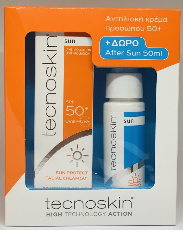 Techoskin PRΟΜΟ Sun Protect Face Cream SPF50+ Αντηλιακή Κρέμα Προσώπου Χωρίς Χρώμα 50ml + ΔΩΡΟ Αfter Sun Body Lotion Spray Ενυδατικό Γαλάκτωμα Σώματος για Μετά τον Ήλιο 50ml