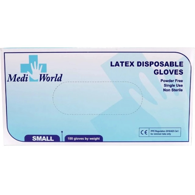 Medi World Latex Disposable Gloves Small Γάντια Latex, 100 τμχ