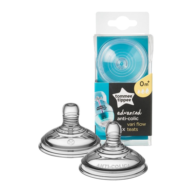 Tommee Tippee Advanced Anti-Colic Slow Flow Teats Θήλες Σιλικόνης Μεταβλητής Ροής 0m+, 2 Τεμάχια