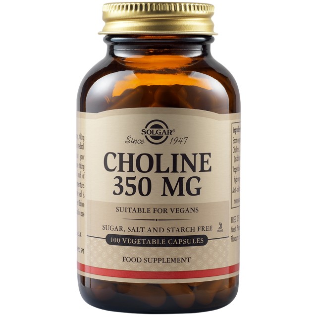 Solgar Choline 350mg Συμπλήρωμα Διατροφής με Χολίνη, 100 Φυτικές Κάψουλες
