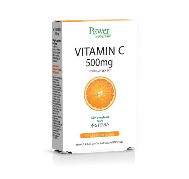 Power Of Nature Vitamin C with Stevia 500mg, 36 Μασώμενες Ταμπλέτες