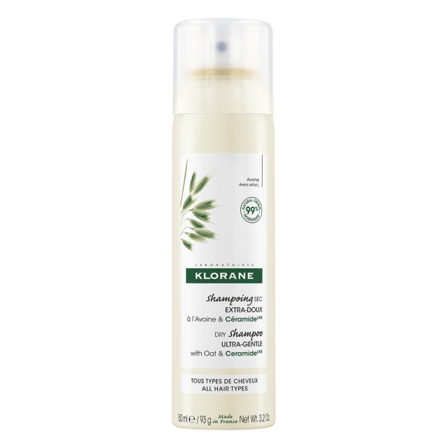 Klorane - Εξαιρετικά Ήπιο Dry shampoo - Για όλους Τους Τύπους Μαλλιών - Με Βρώμη & Κεραμίδια, 150ml
