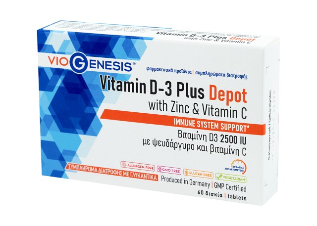 VioGenesis Vitamin D3 Plus Depot 2500 IU with Zinc & Vitamin C Συμπ...